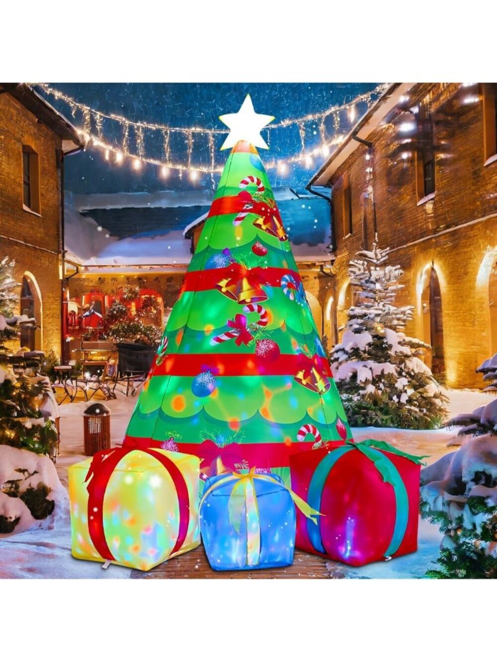 New 7FT Christmas Inflatable Tree with Gift Box & LEDs for Outdoor or Yard Decor
